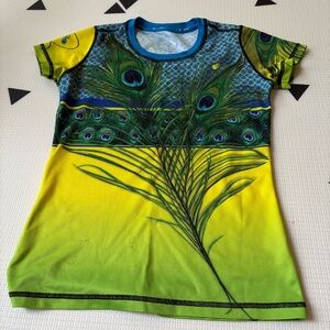 INKnBURN Women's XS realistic peacock feather marathon running Top